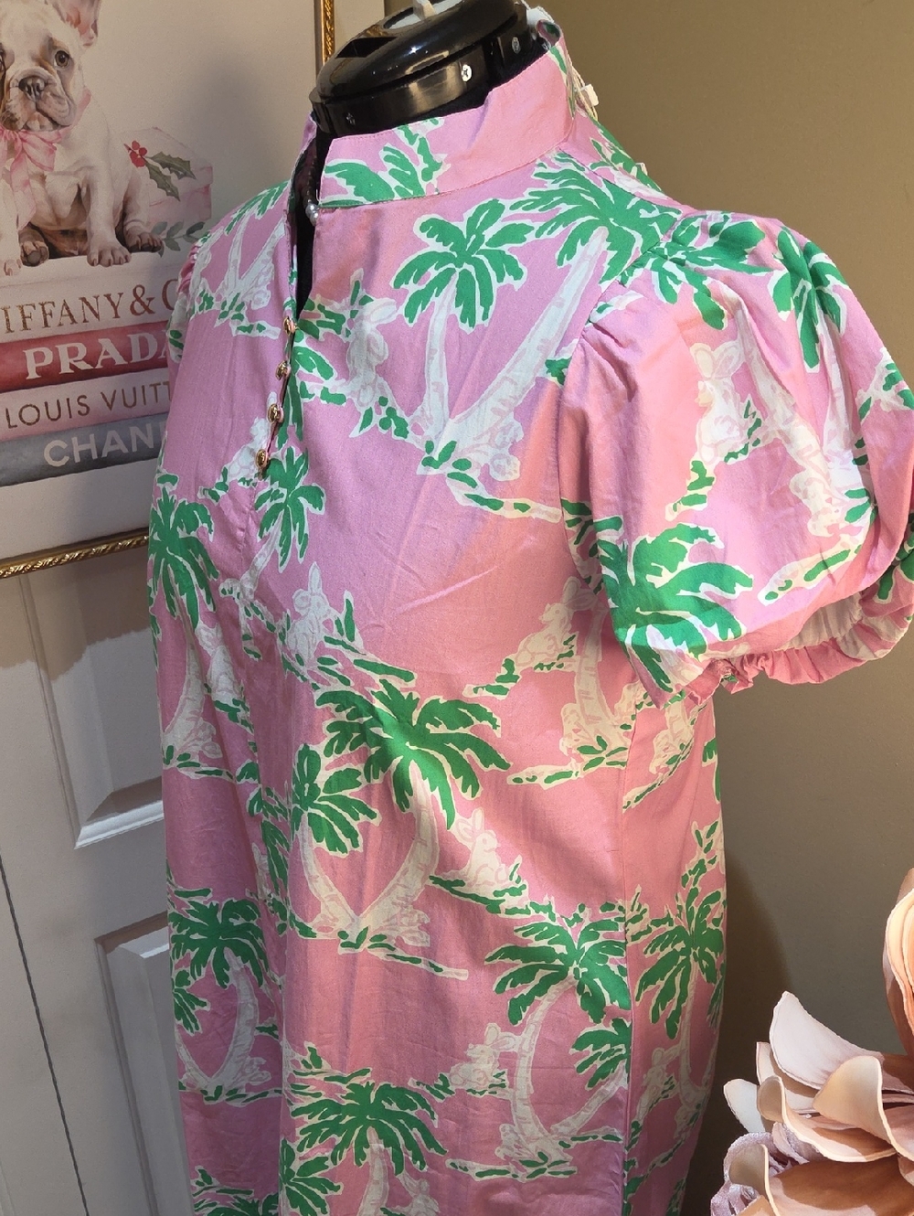 Nwt XXL STS SAIL TO SABLE Pink Palm-Print Maxi Dress with Mandarin Collar - Picture 7 of 17